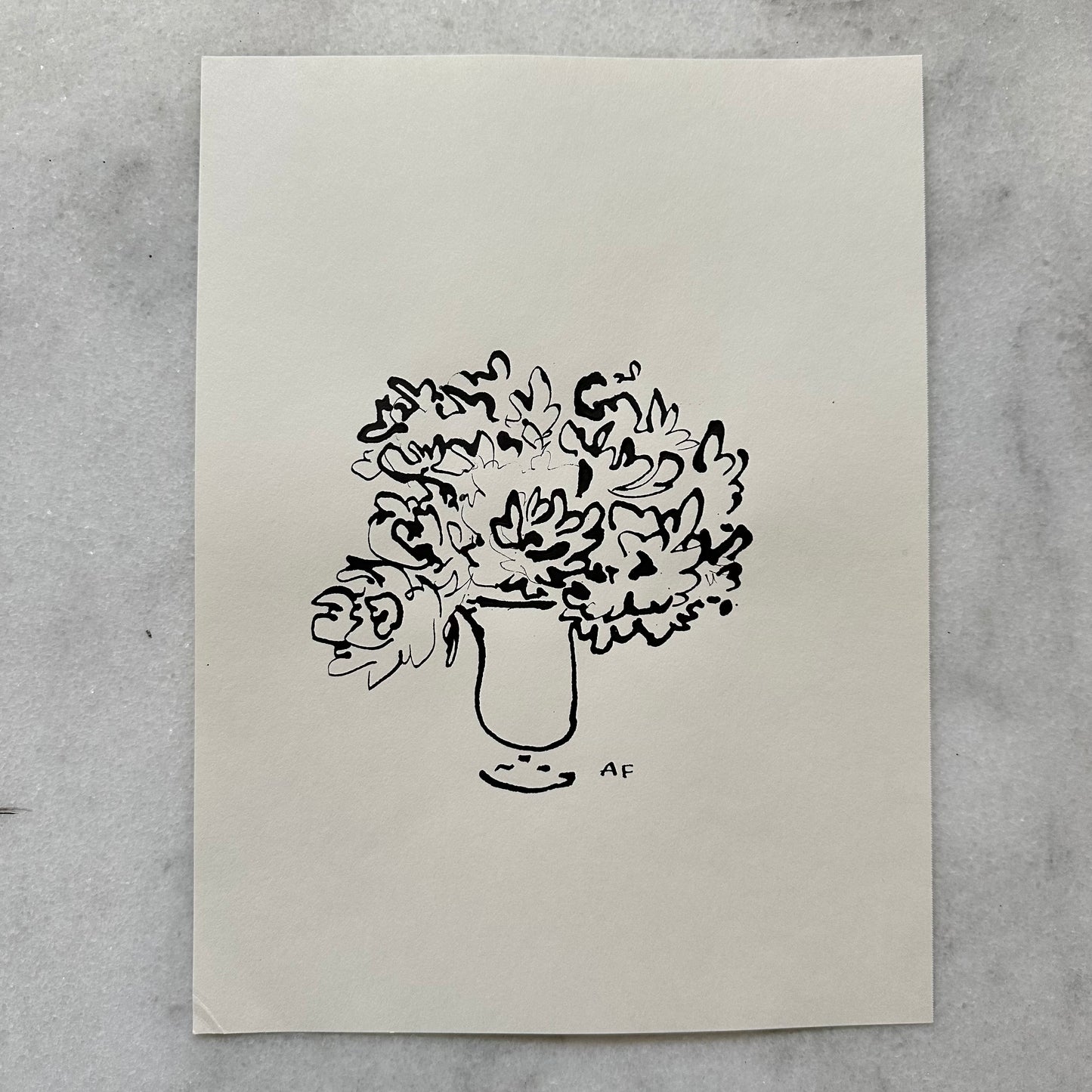 India Ink Peonies in Vase