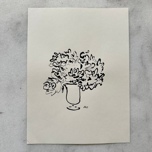 India Ink Peonies in Vase