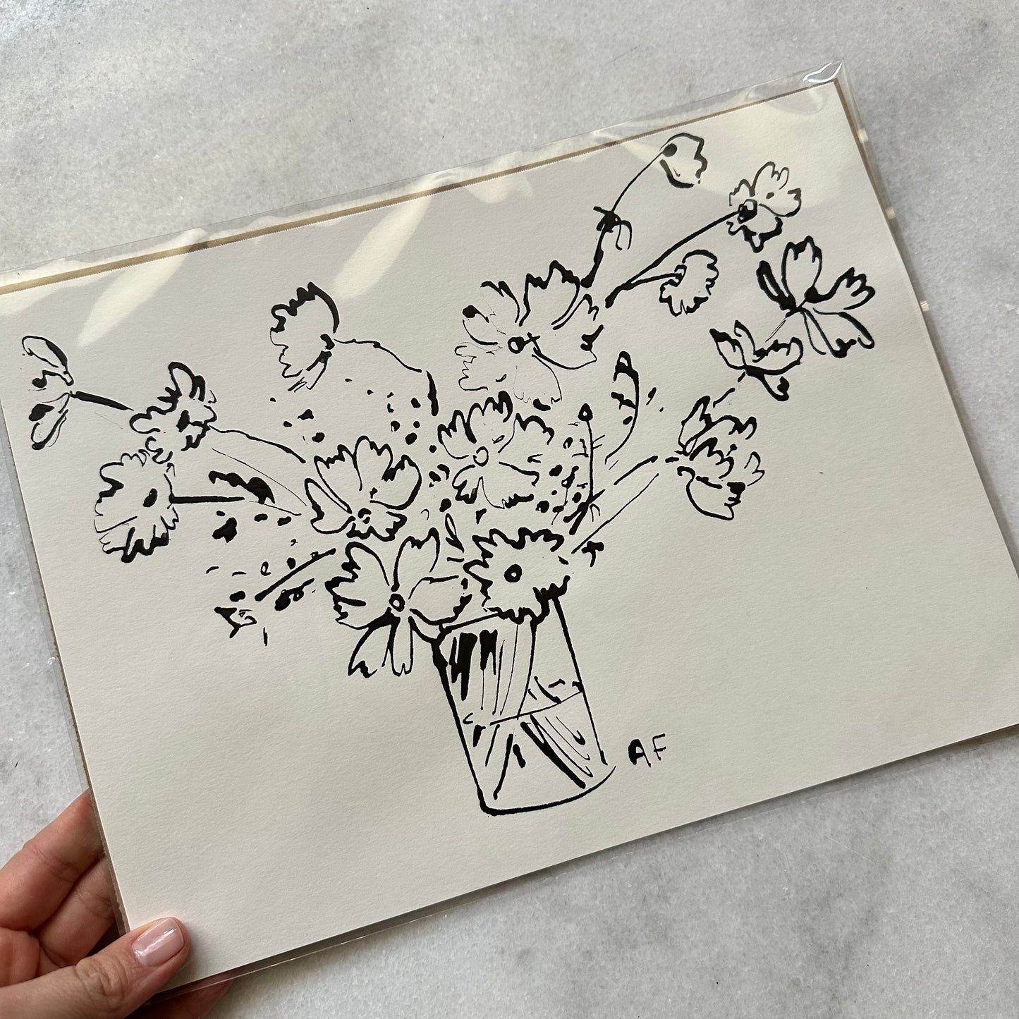 India Ink Cosmos in Vase