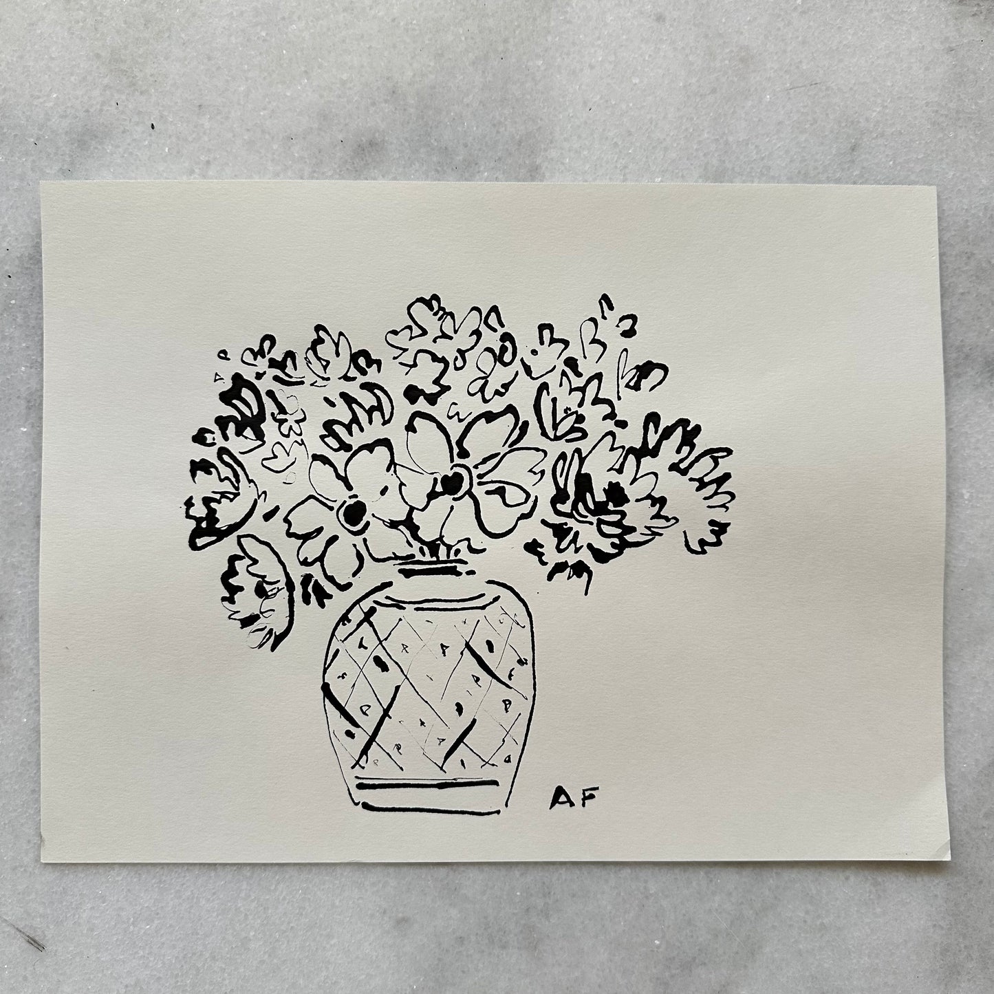 India Ink Anemones in Vase