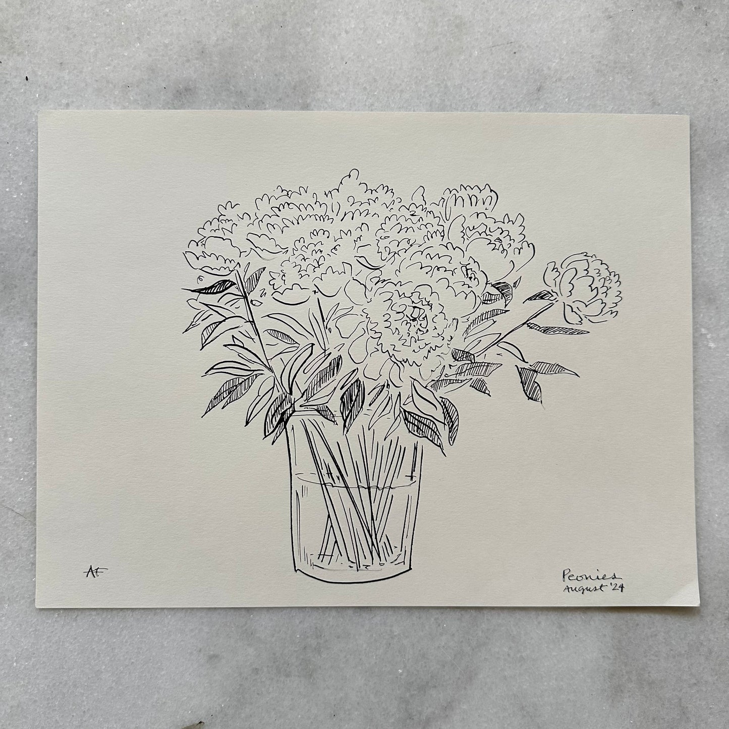 India Ink Peonies in Vase