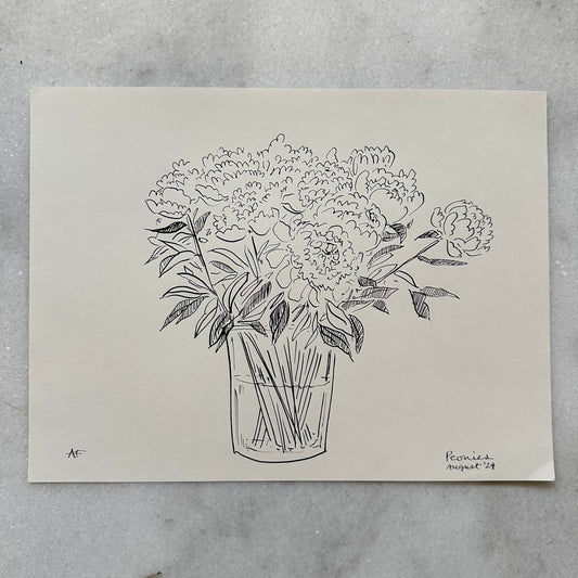 India Ink Peonies in Vase